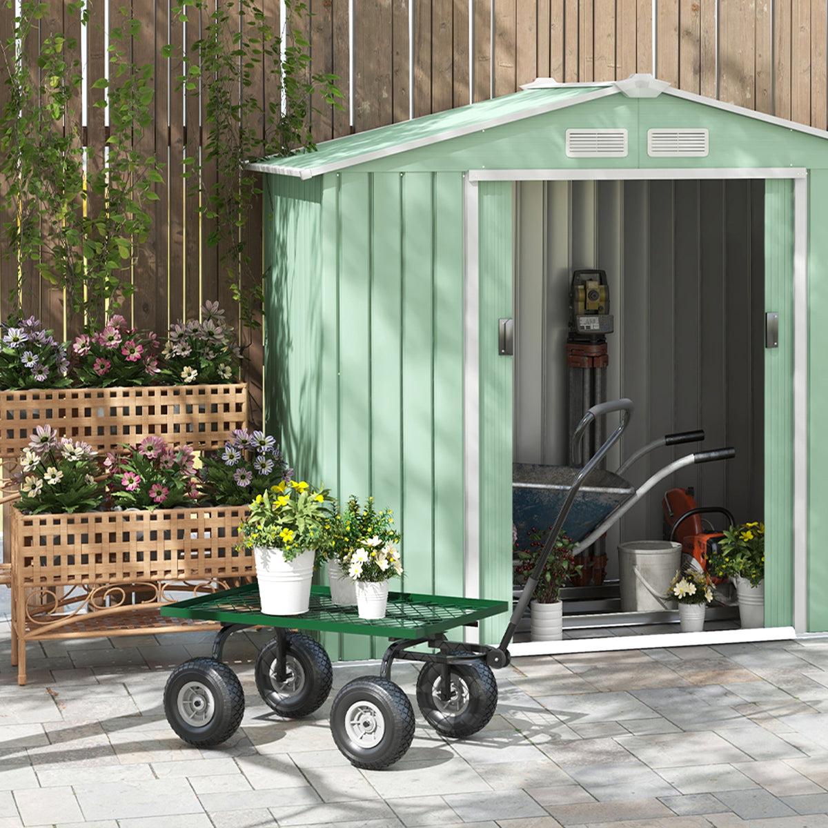 Outsunny Carro De Jardín Con Ruedas Grandes Mango Revestido Carga 150 Kg Negro_4