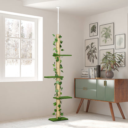 Pawhut Árbol Para Gatos Del Suelo Al Techo 37x21x202-242 Cm Con Altura Ajustable_1