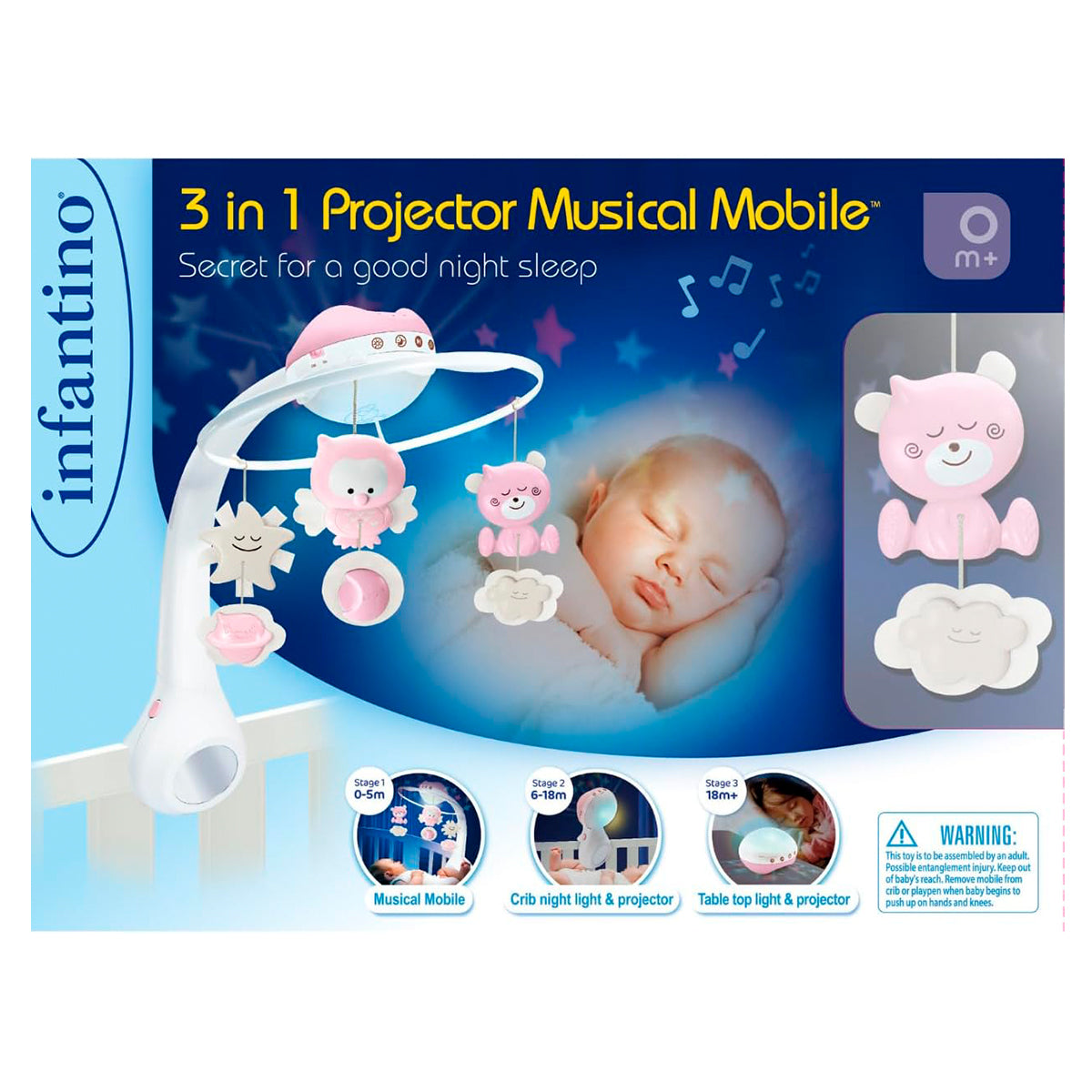 Infantino Proyector Musical Móvil 3-en-1, Luz Nocturna Y Proyector Cuna, 6 Melodías, 4 Sonidos Naturaleza, Rosa_4