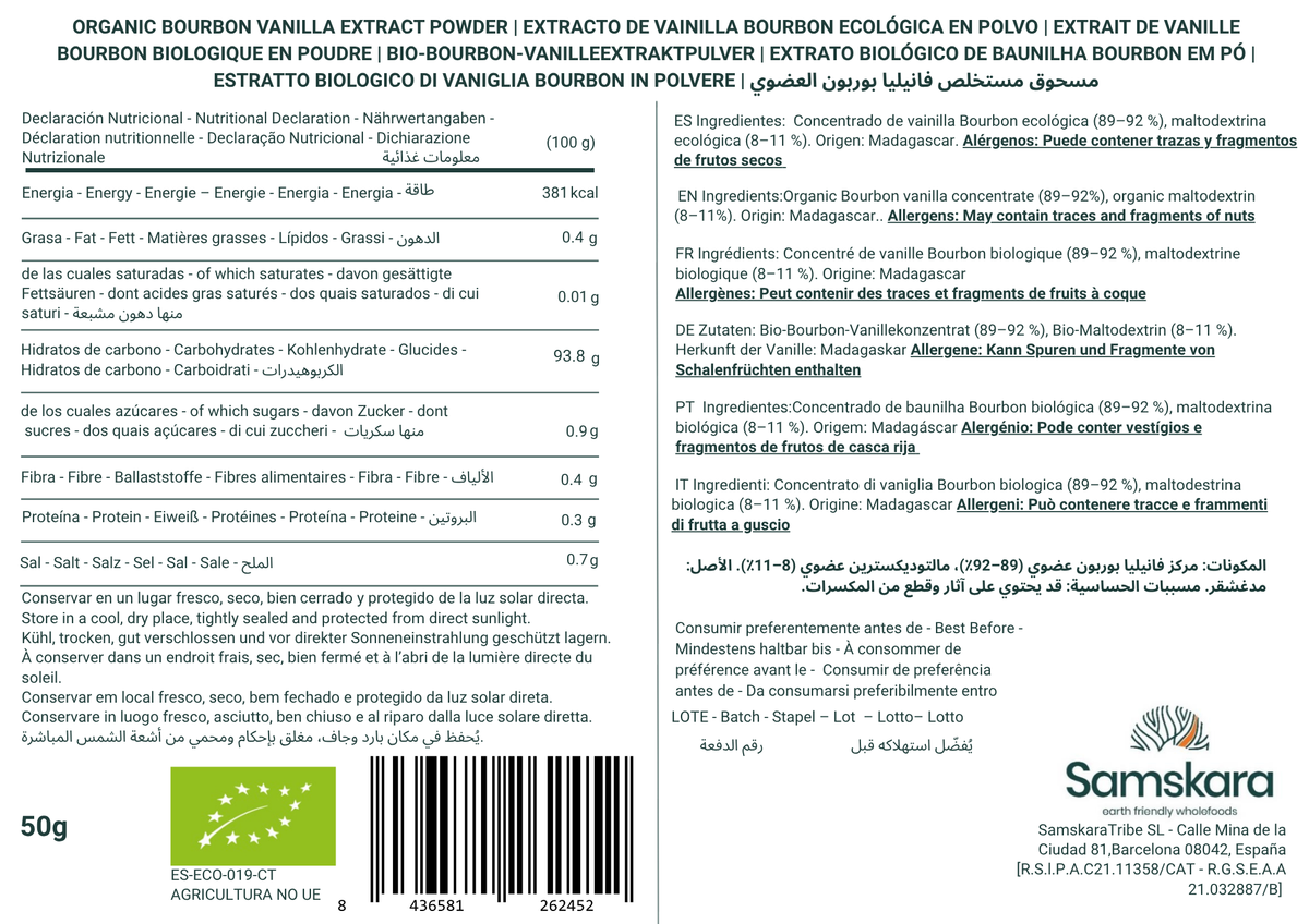 Extracto De Vainilla Bourbon Ecológica En Polvo De Madagascar (vanilla Planifolia) - Pack 4 X 50g (4 Envases Retail)_1