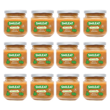 Pack 12x Tarrito BIO pera y manzana +6 meses Smileat, 130g