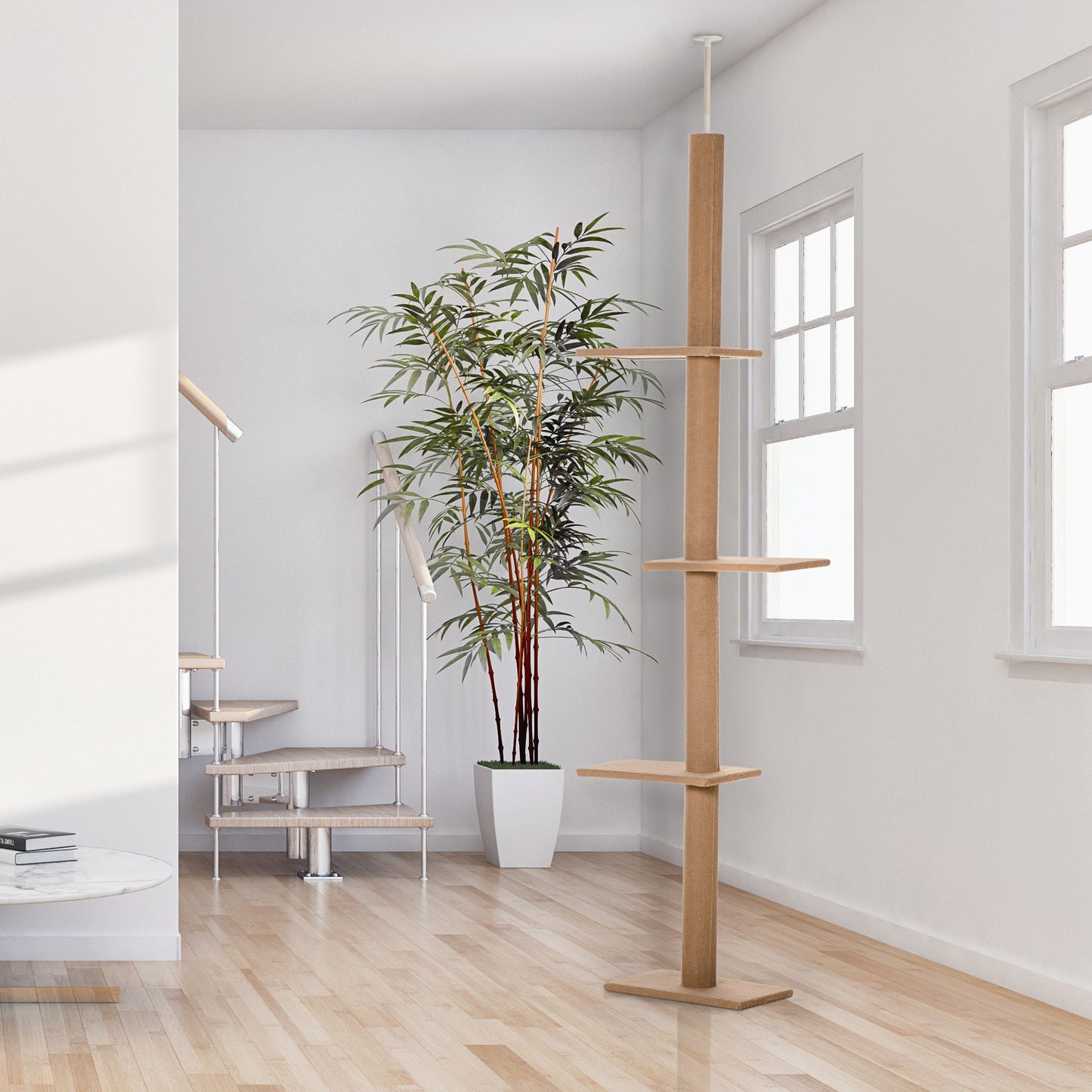 Pawhut Árbol Para Gatos Del Suelo Al Techo 43x27x228-260 Cm Con Altura Ajustable_1