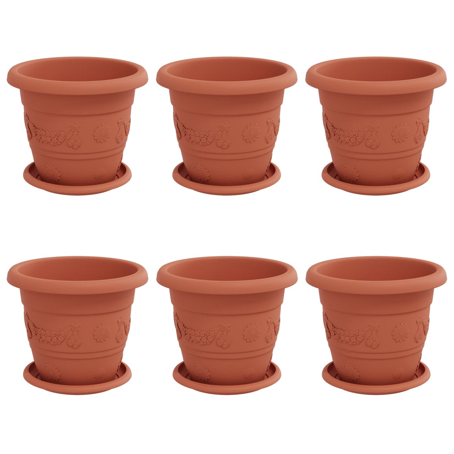 Macetas 6 Pcs Rojo Ladrillo Ø 22 X 18 Cm Plástico_0