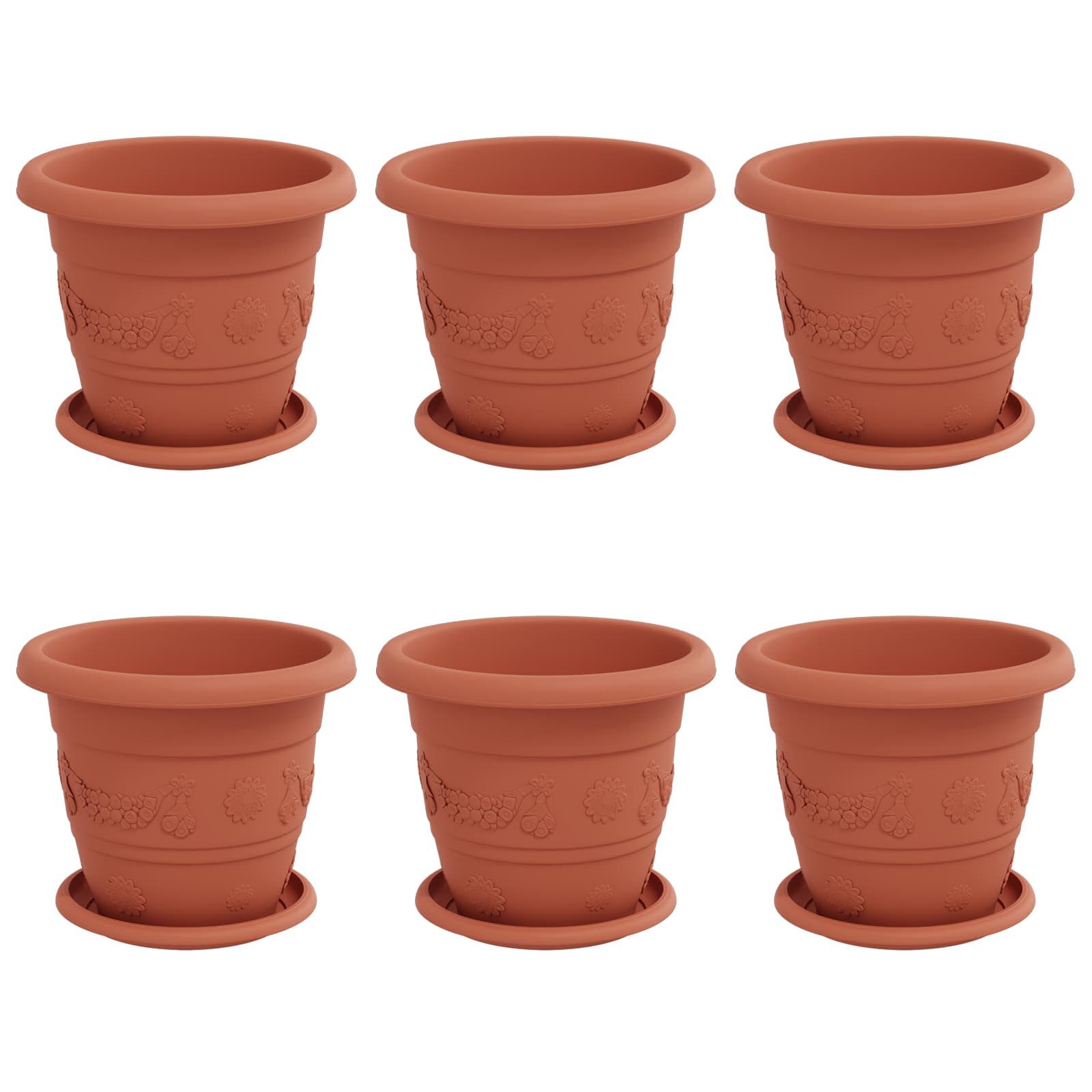 Macetas 6 Pcs Rojo Ladrillo Ø 22 X 18 Cm Plástico_0