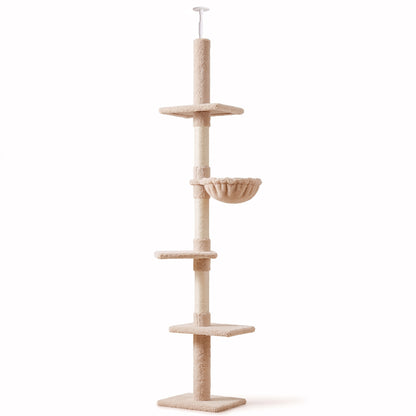 Pawhut Árbol Para Gatos De Suelo A Techo De 230-260 Cm Con Plataformas Beige_1