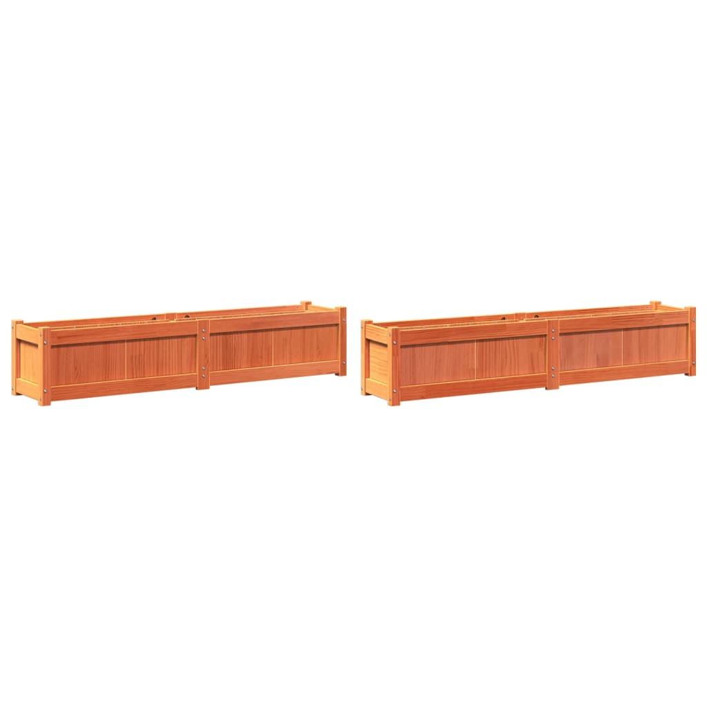 Jardineras De Exterior 2 Uds Madera Maciza De Pino Marrón Cera_0