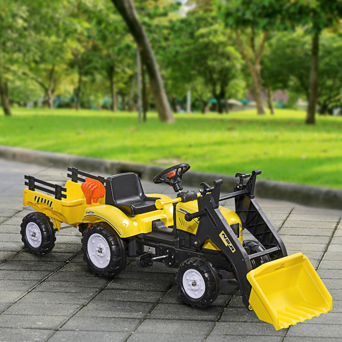 Homcom Tractor A Pedales Para Niños De 3 Años Con Remolque 167x41x52 Cm Amarillo_1