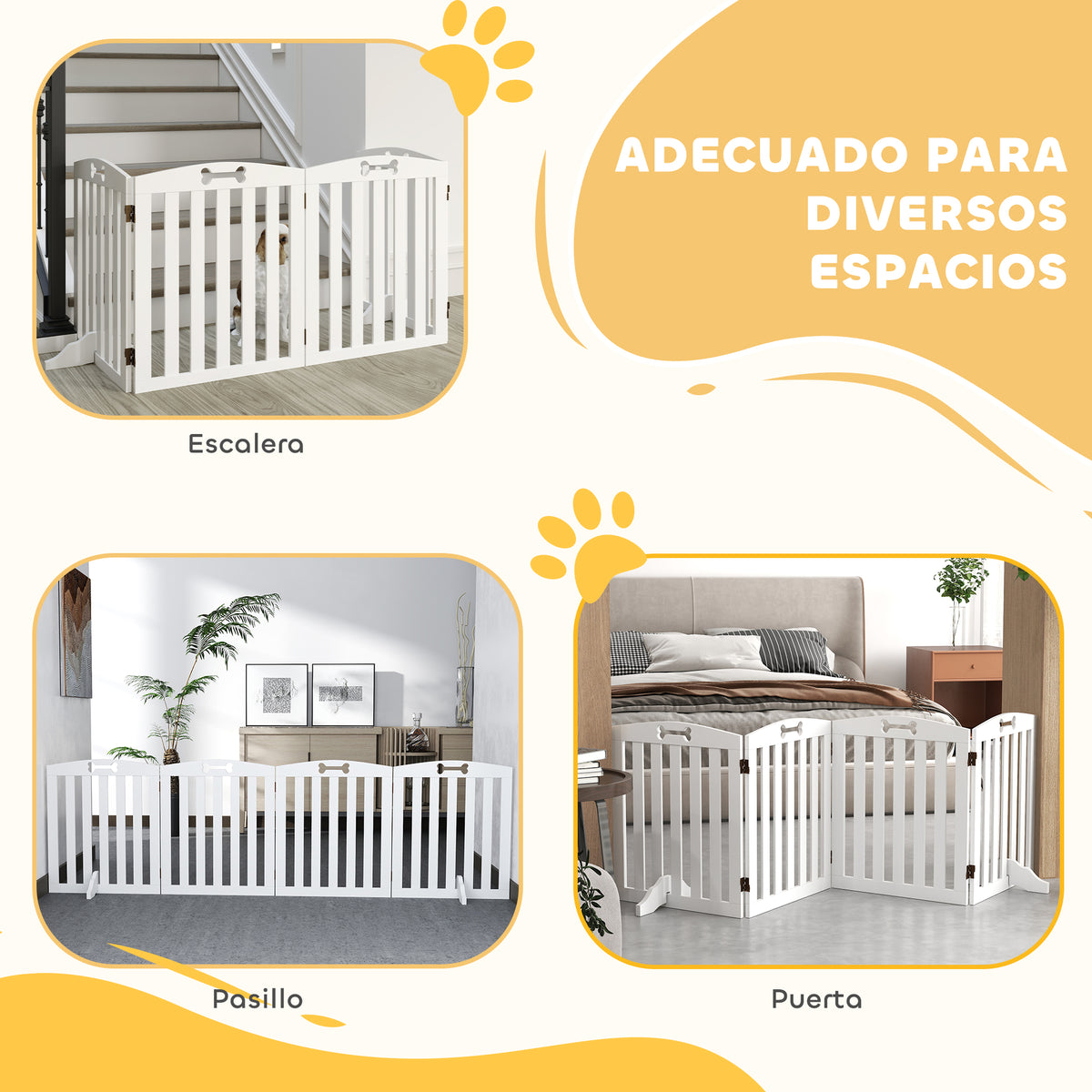 Pawhut Barrera De Seguridad Para Perros Plegable Con Pies Extraíbles Blanco_4