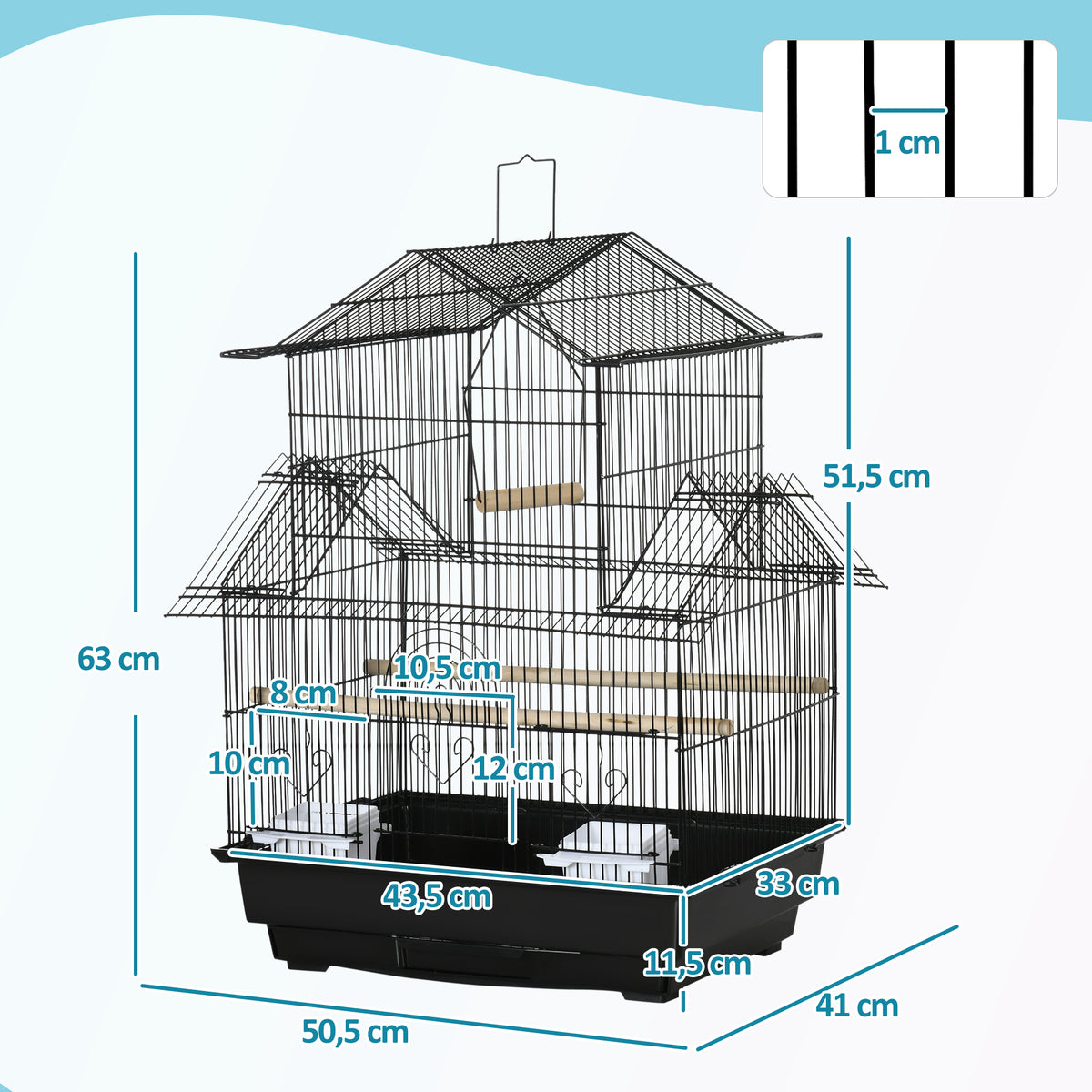 Pawhut Jaula Para Pájaros 50,5x41x63 Cm Con 5 Puertas 2 Comederos 2 Perchas_2