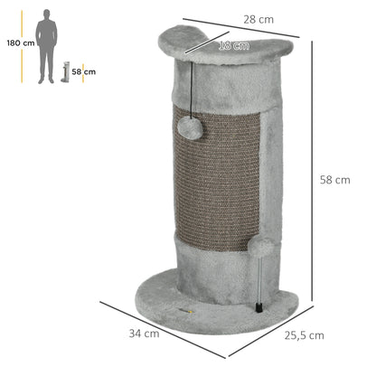 Pawhut Poste Rascador Para Gatos 58 Cm Con Bolas Colgantes 34x25,5x58 Cm Gris_2