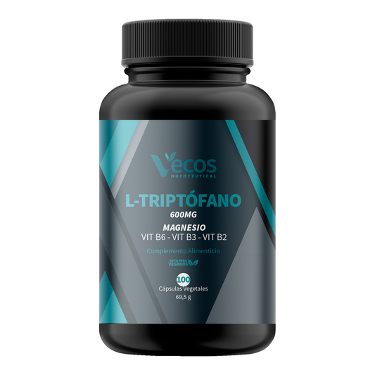L-triptófano 600 Mg Vecos 100 Cápsulas | Relajación, Descanso Y Equilibrio Emocional | Con Magnesio Y Vitaminas B_0