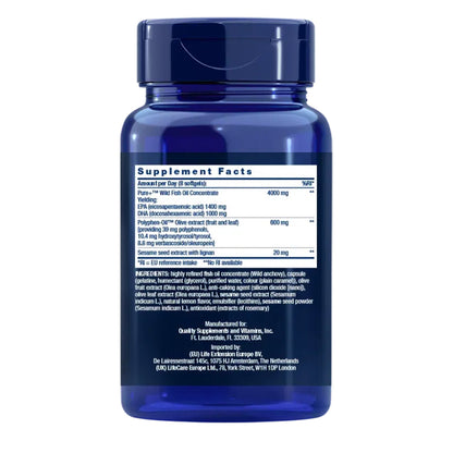 Super Omega-3 EPA/DHA Fish Oil Sesame Lignans &amp; Olive Extract, Life Extension 240 perlas
