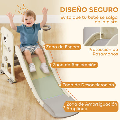 Aiyaplay Tobogán Infantil 3 En 1 Con Canasta De Baloncesto 146x52x65 Cm Crema_5