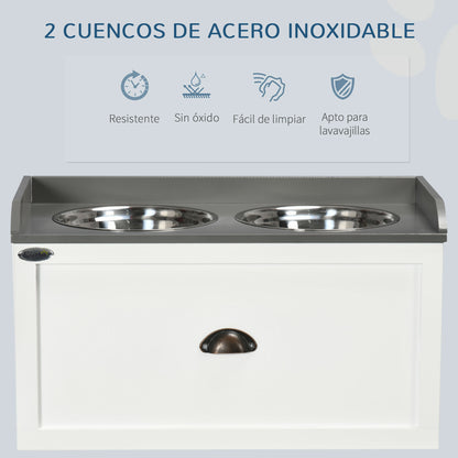 Pawhut Comedero Elevado Para Perros Grandes Con 2 Tazones 60x30x36 Cm Blanco_5