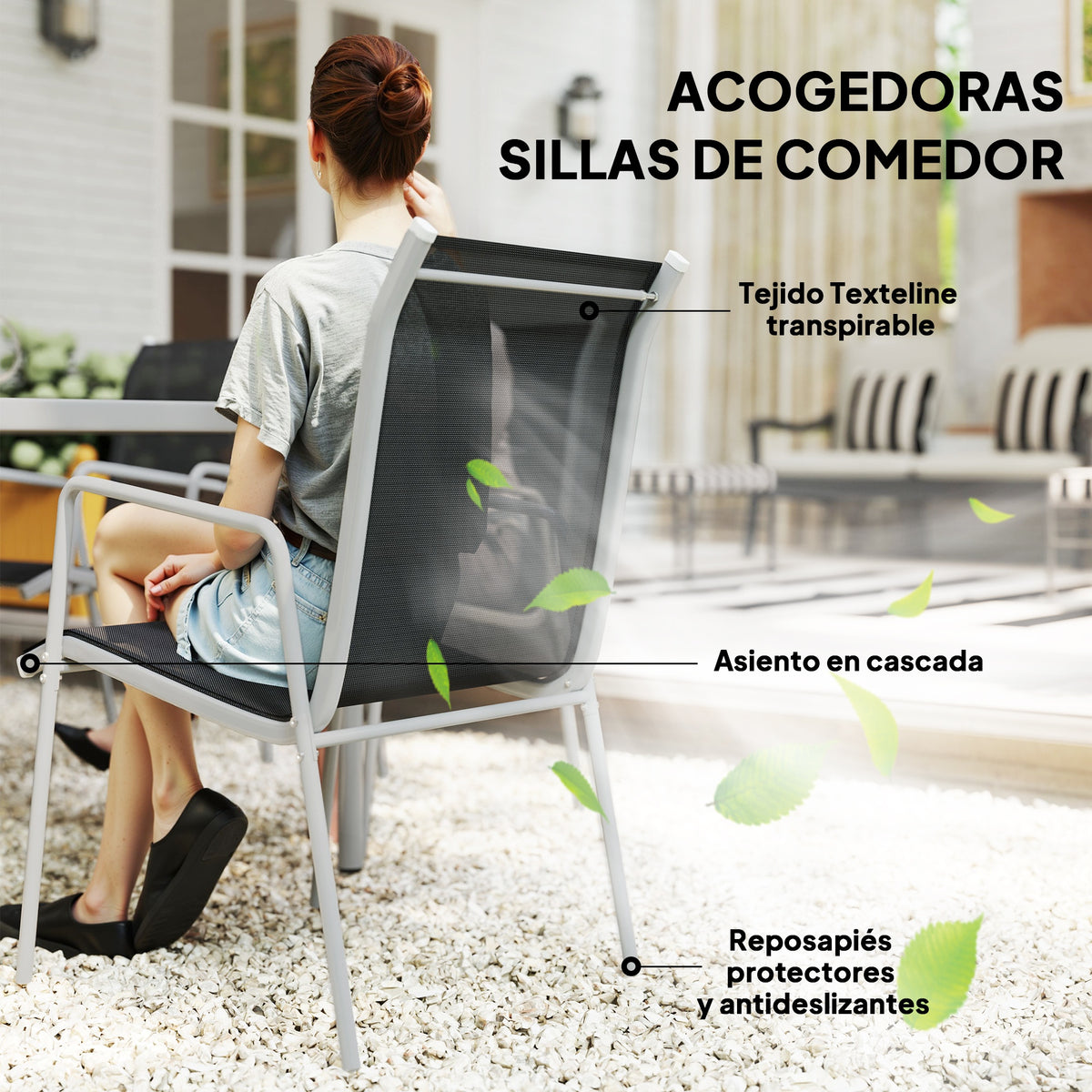Outsunny Conjunto De Comedor De Exterior Con 1 Mesa 6 Sillas Apilables Negro_5