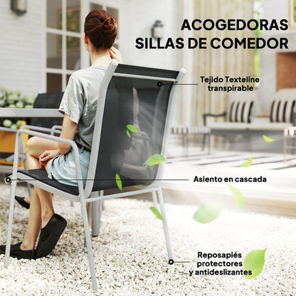 Outsunny Conjunto De Comedor De Exterior Con 1 Mesa 6 Sillas Apilables Negro_5