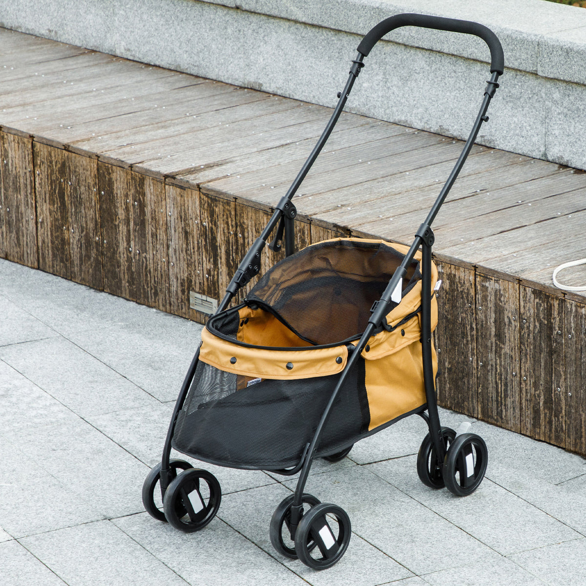 Pawhut Carrito Para Perros Plegable Con Ventanas De Malla Cojín Lavable Café_3