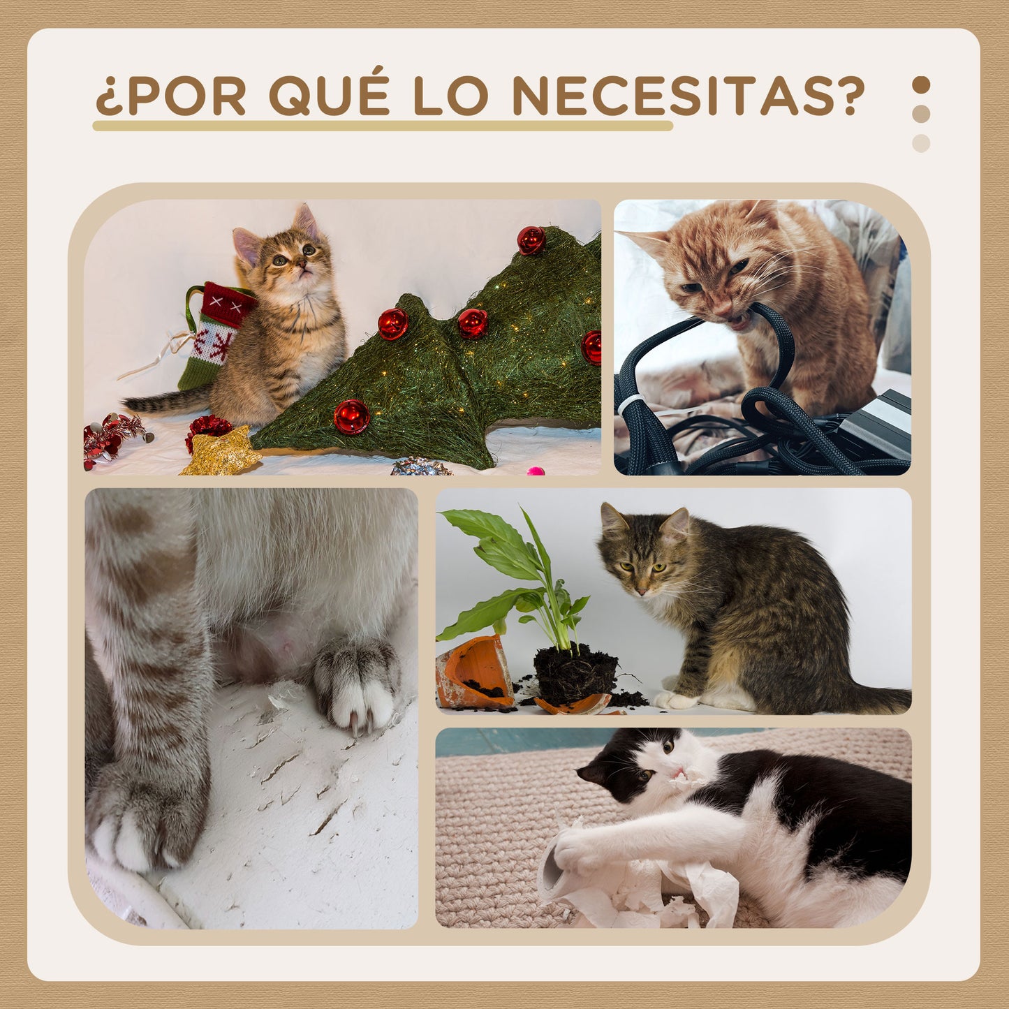 Pawhut Árbol Rascador Para Gatos Con Plataformas Hamaca Escalera Cueva 60x40x130_5