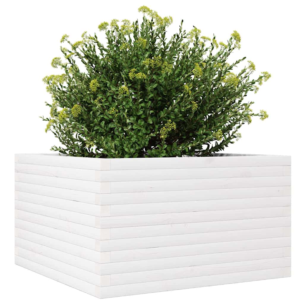 Jardinera De Madera Maciza De Pino Blanca 80x80x46 Cm_3