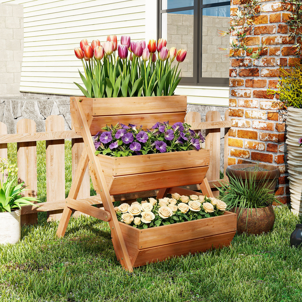 Jardinera Outsunny Madera De Abeto Marrón 65x75x76 Cm_3