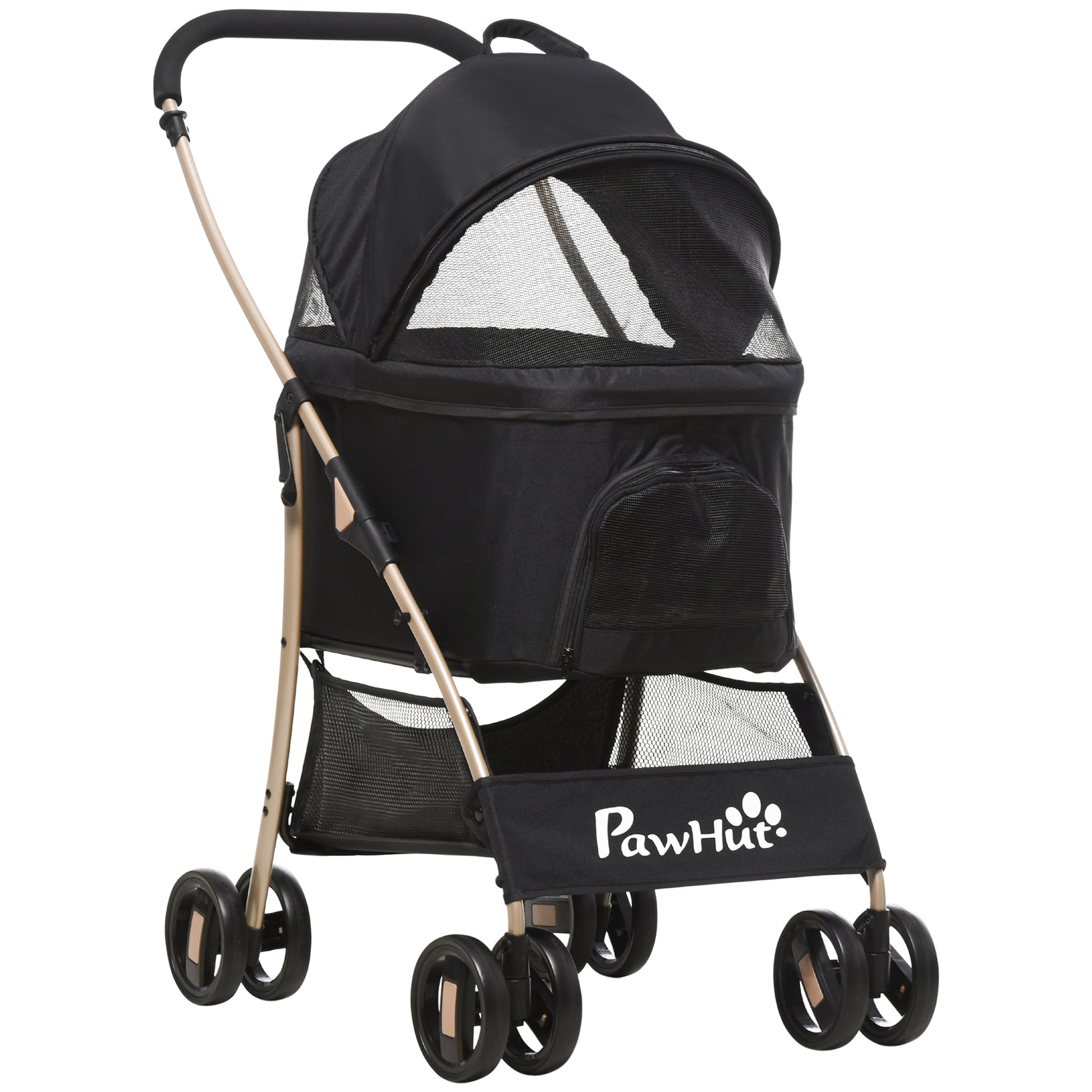 Pawhut Carrito Para Perros Plegable 3 En 1 Con Vagón Desmontable Negro_0