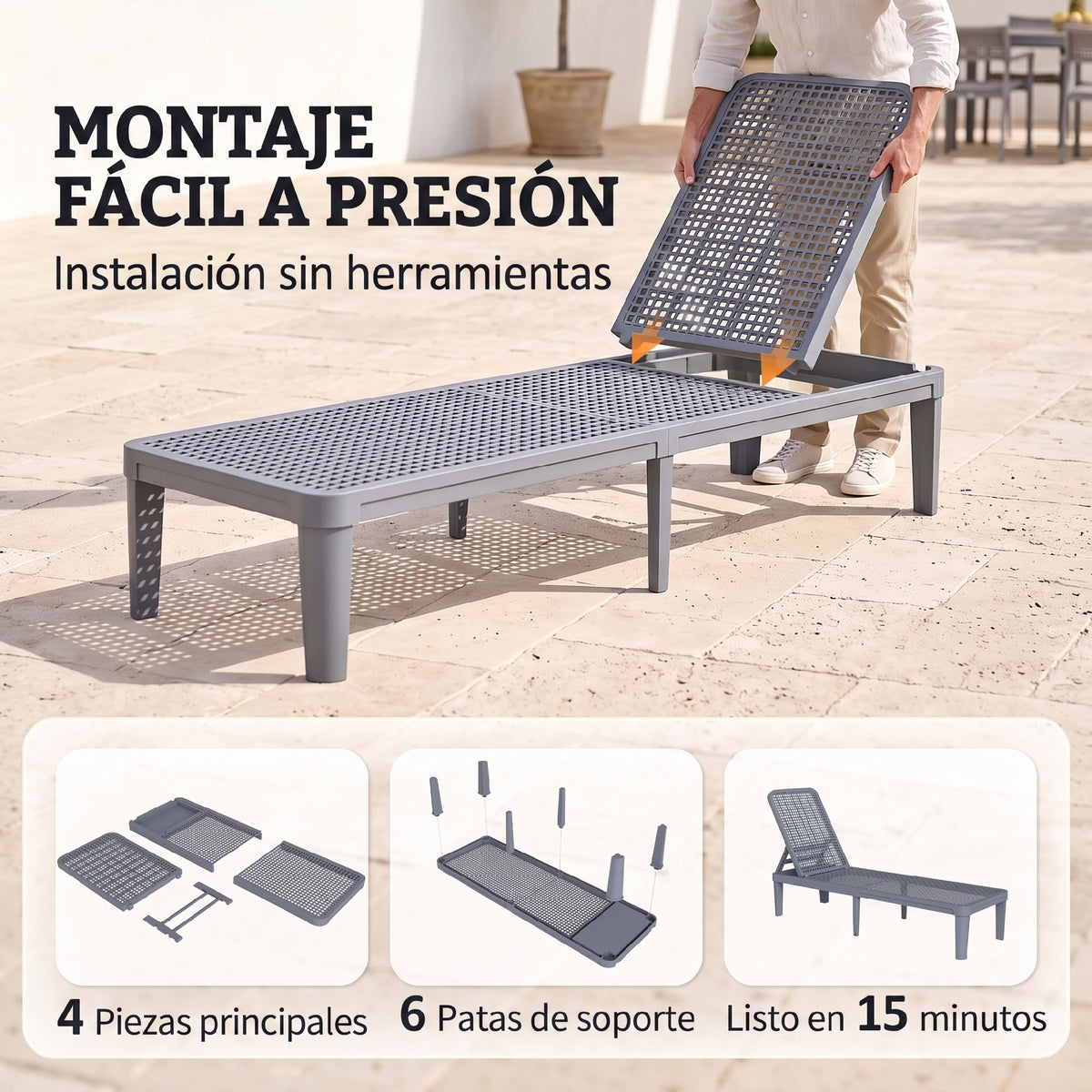 Outsunny Tumbona Jardín Exterior Con Respaldo Ajustable 191x55x35,5 Cm Gris_5
