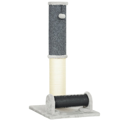 Pawhut Poste Rascador Para Gatos 85 Cm Con Cepillo De Auto Acicalado Gris Crema_1
