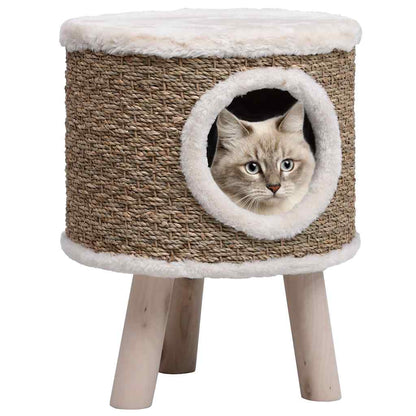 Casa Para Gatos Con Patas De Madera 41 Cm Hierba Marina_1