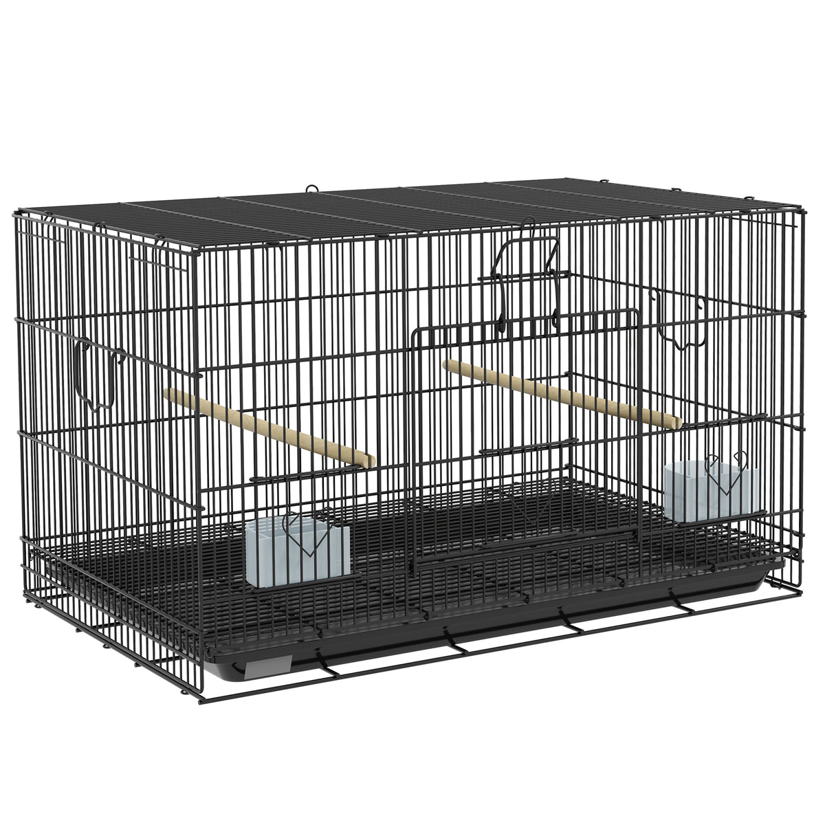 Pawhut Jaula Para Pájaros 77x46x45 Cm Con Bandeja Extraíble 2 Perchas Negro_0