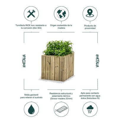 Jardinera De Madera Para Exterior Atrium Hortalia 50x50x50 Cm_2