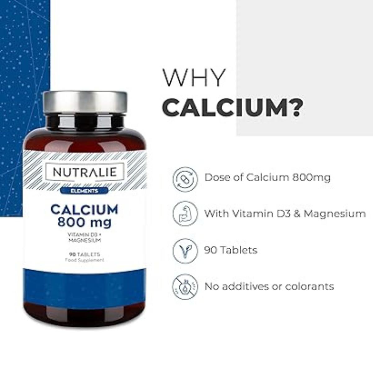 Nutralie Calcio 800mg + Vit D3 y Magnesio, 90 comprimidos