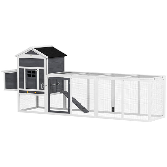 Gallinero Para Exterior Pawhut Madera De Abeto, Metal Blanco Y Gris 297.5x68x118 Cm_0