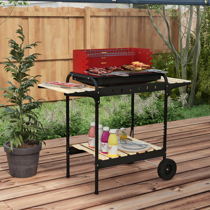 Outsunny Barbacoa De Carbón Con Ruedas Parrilla Ajustable En Altura Rojo_1