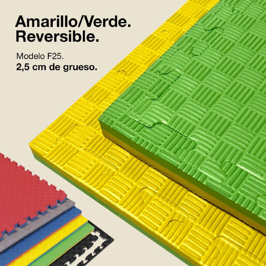 Jowy Tatami Puzzle 2,5cm 100x100cm, Pack 4 Unidades – Superficie 5 Líneas Amarillo/verde_0