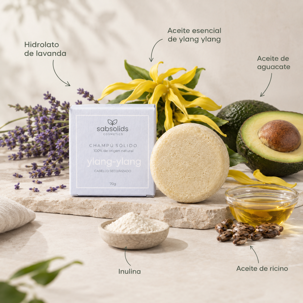 Champú De Ylang-ylang Para Cabellos Secos O Rizados, Sabsolids 70g_2