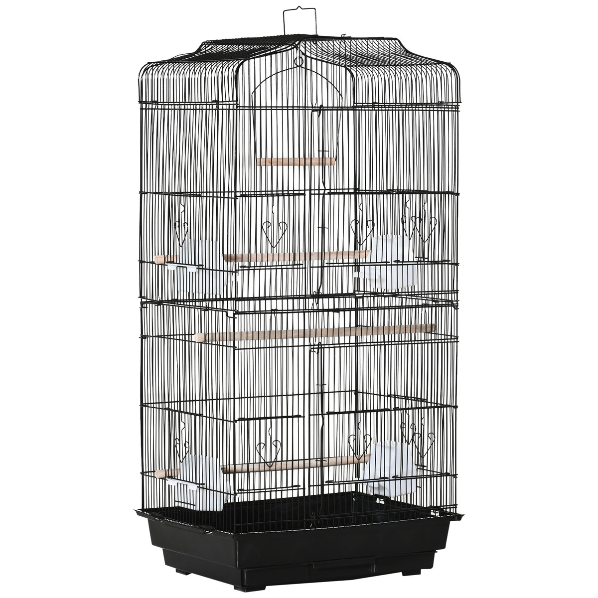Pawhut Jaula Para Pájaros Con Puertas Comederos Y Bandeja 47,5x36x91 Cm Negro_0