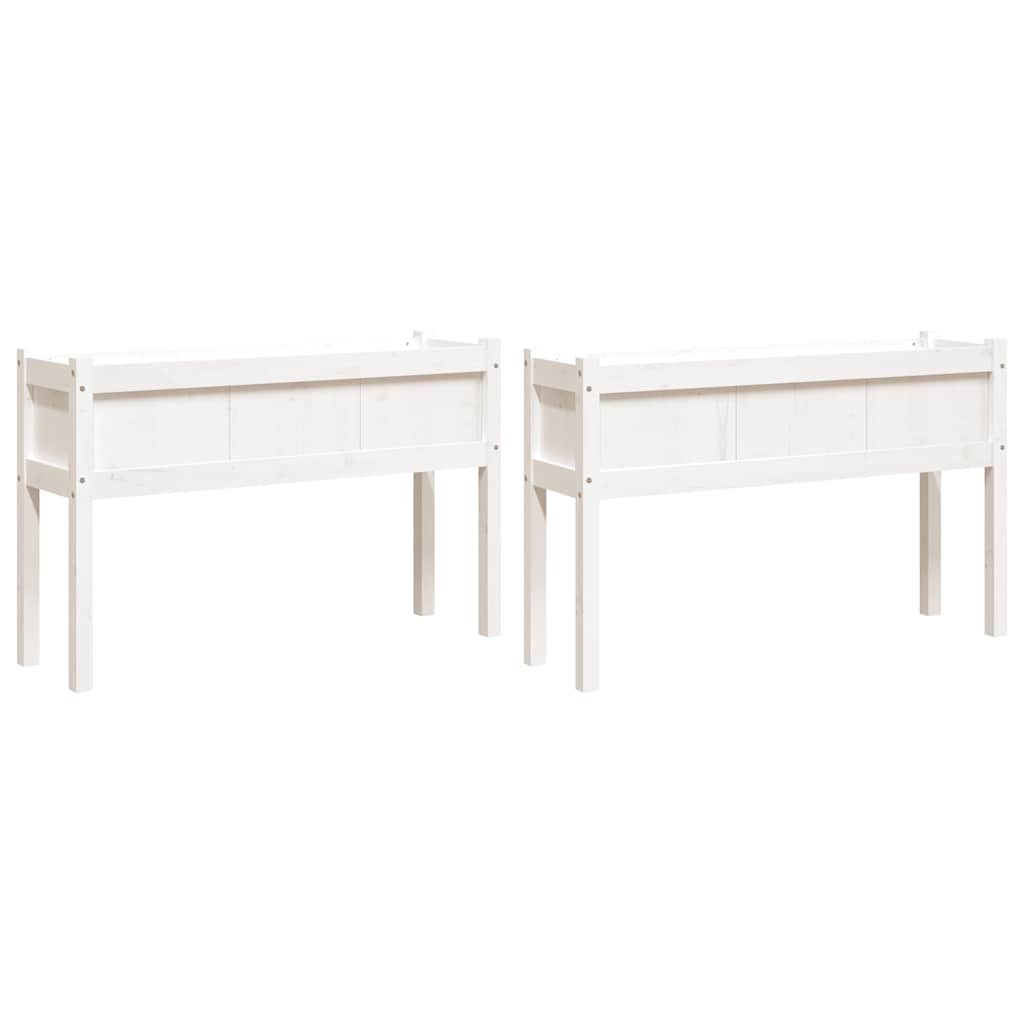 Jardineras Exterior Con Patas 2 Uds Madera Maciza Pino Blanco_0