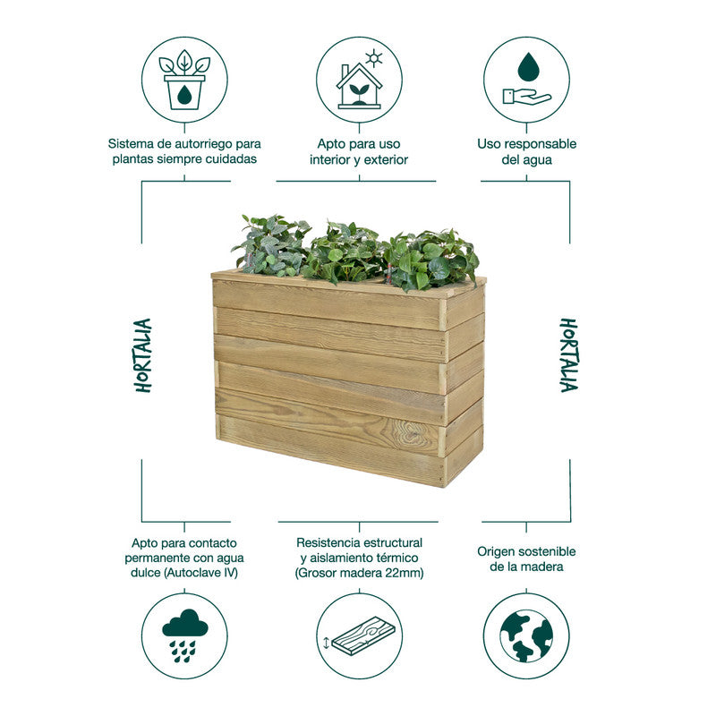 Jardinera Con Autorriego De Madera Nidum Basic Interior Y Exterior Hortalia 86x34x60 Cm_4