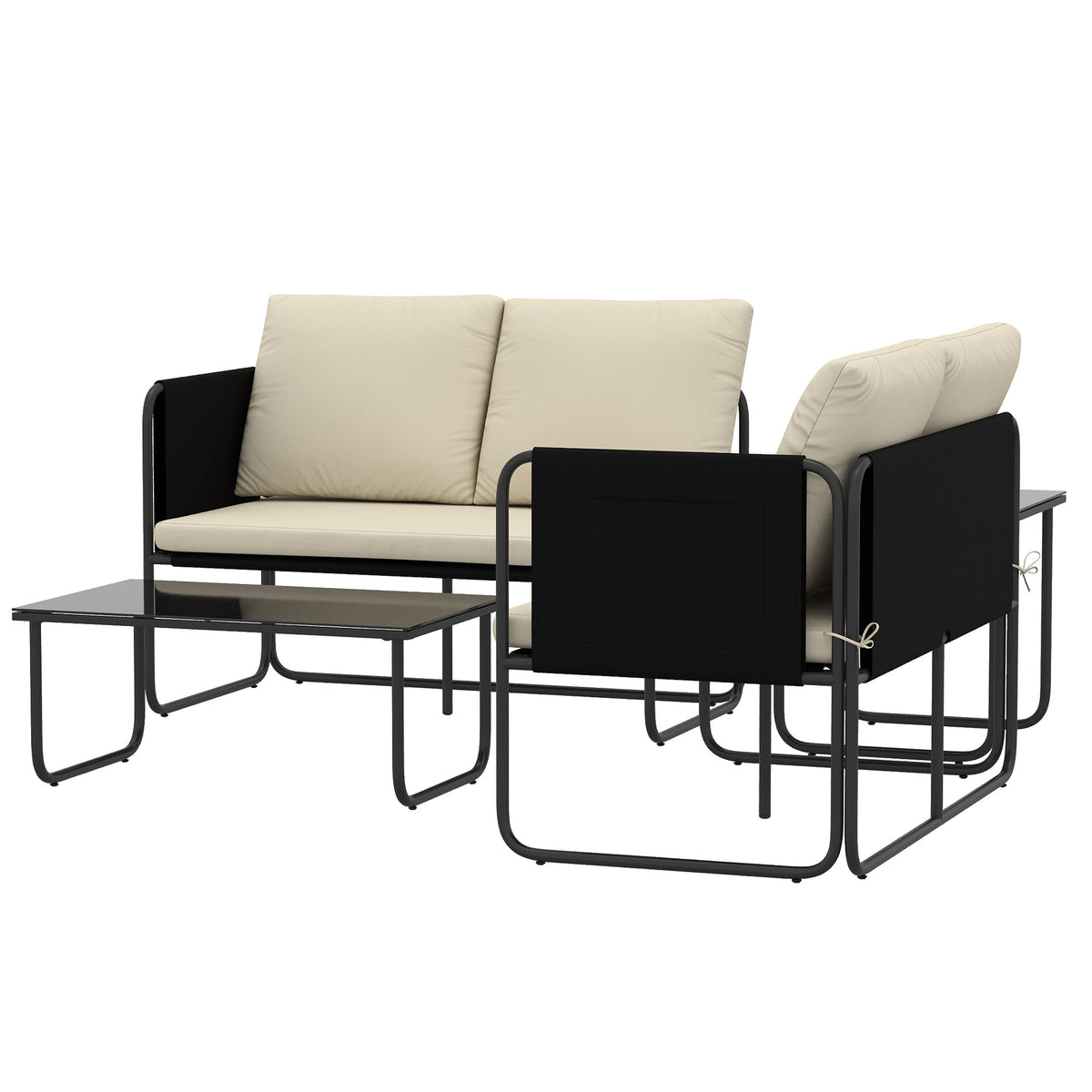 Muebles De Jardín Outsunny Acero, Textilene Caqui 113x64x71 Cm_3