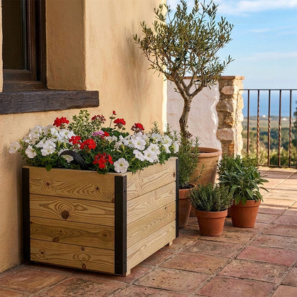 Jardinera Exterior De Madera Con Refuerzo De Aluminio Pun Al Hortalia 60x60x40 Cm_1