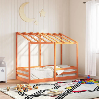 Cama Infantil Con Techo Madera Maciza Pino Marrón 70x140 Cm_1