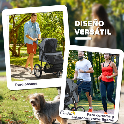 Pawhut Carrito Para Perros Plegable Con Cesta De Almacenaje 111x58x107 Cm Gris_4
