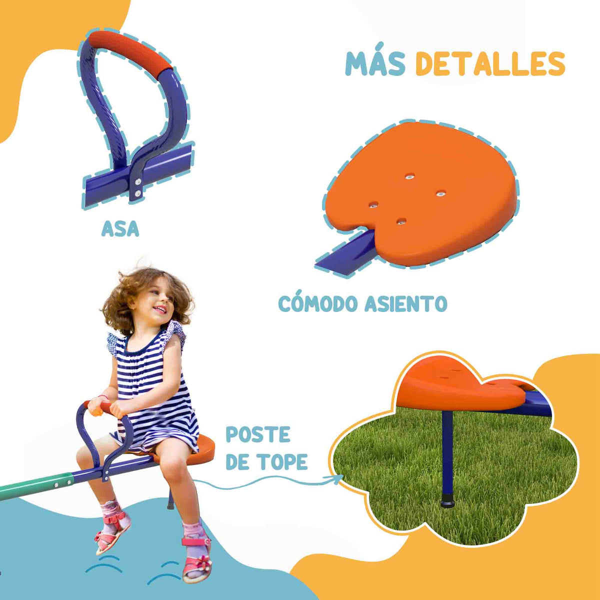 Outsunny Balancín Para Niños Giratorio 360° Con Barra Ajustable Multicolor_5