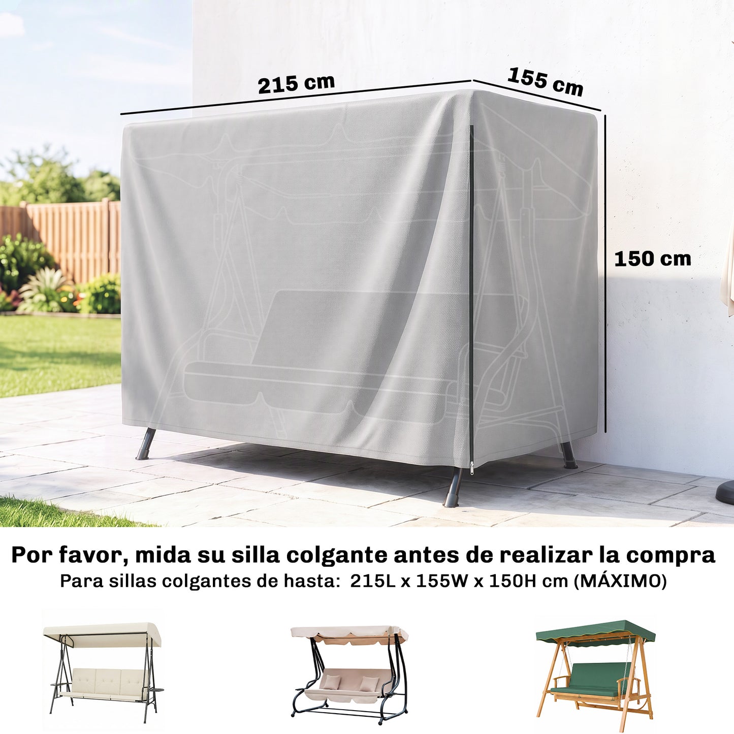 Outsunny Funda Balancín Jardín Con Cremallera 215x155x150 Cm Gris Claro_2