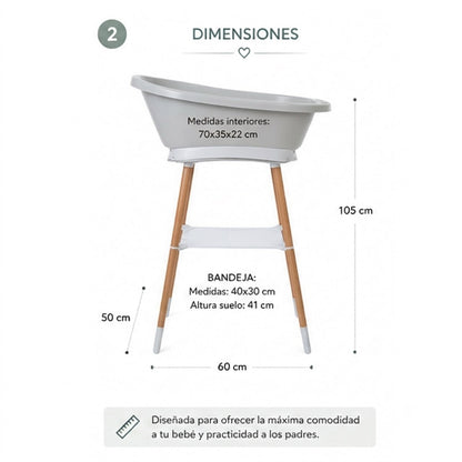 Bebe-jou Set Sense Bañera Led Gris + Soporte Sense + Hamaca Baño + Tubo Desagüe_2