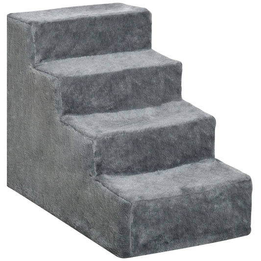 Pawhut Escalera Para Mascotas De 4 Peldaños Con Funda Extraíble 60x35x44 Cm Gris_0