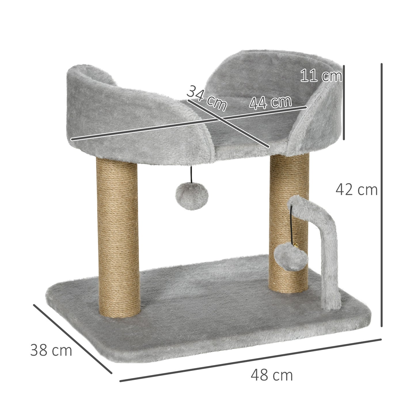 Pawhut Árbol Rascador Para Gatos Pequeños Altura 42 Cm 48x38x42 Cm Gris Claro_2