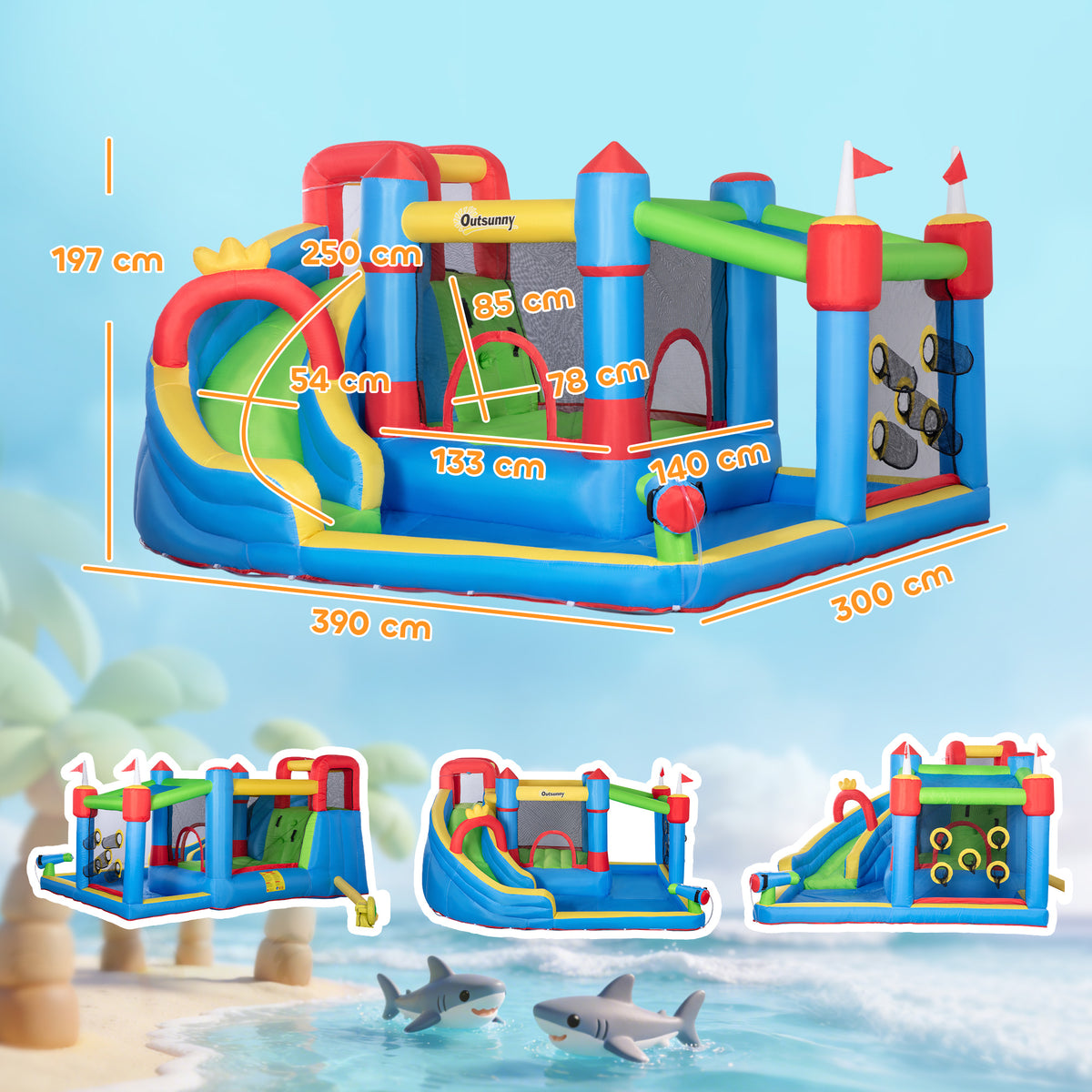 Outsunny Castillo Hinchable Para Niños Con Piscina 390x300x197 Cm Multicolor_2