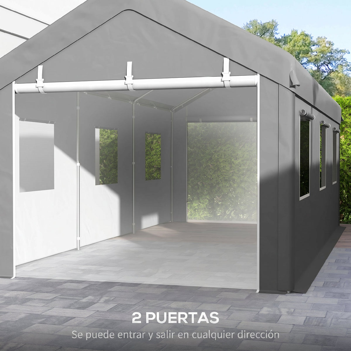 Outsunny Carpa Garaje 6x3 M Impermeable Con Paredes Laterales Desmontables Gris_5