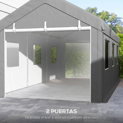 Outsunny Carpa Garaje 6x3 M Impermeable Con Paredes Laterales Desmontables Gris_5